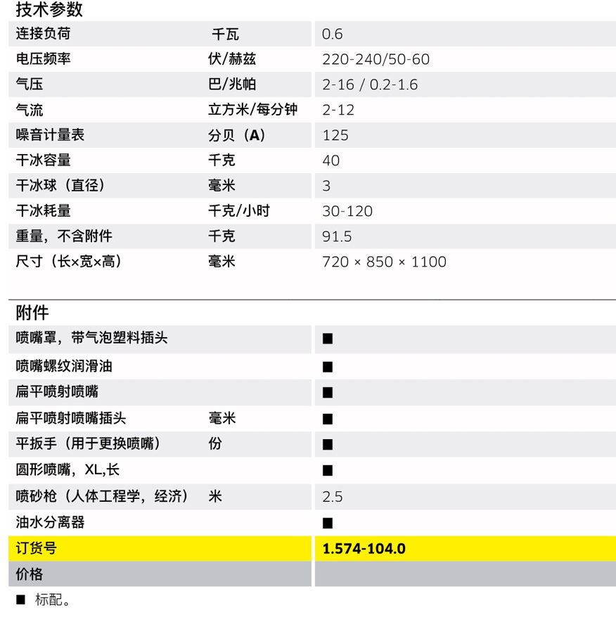 IB 15/120干冰清洗機 技術數據